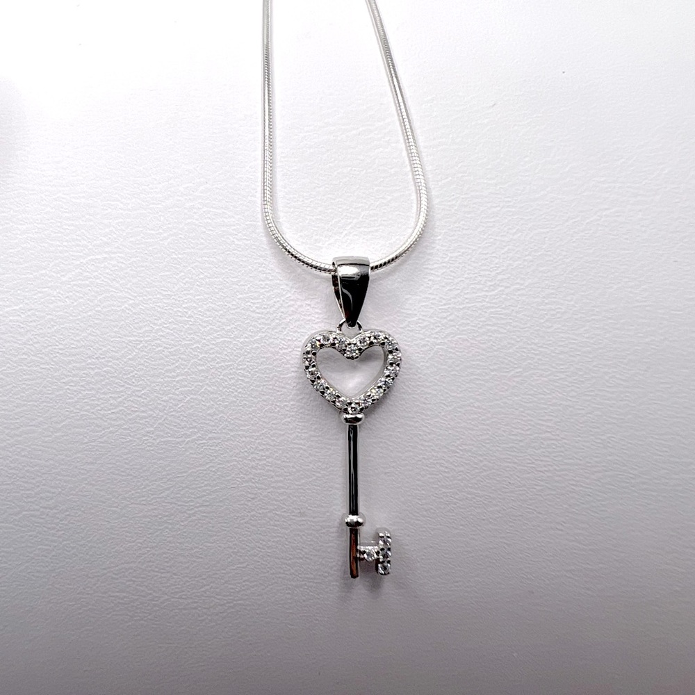 Sterling Silver Cz Key Necklace - Picture 8 of 16